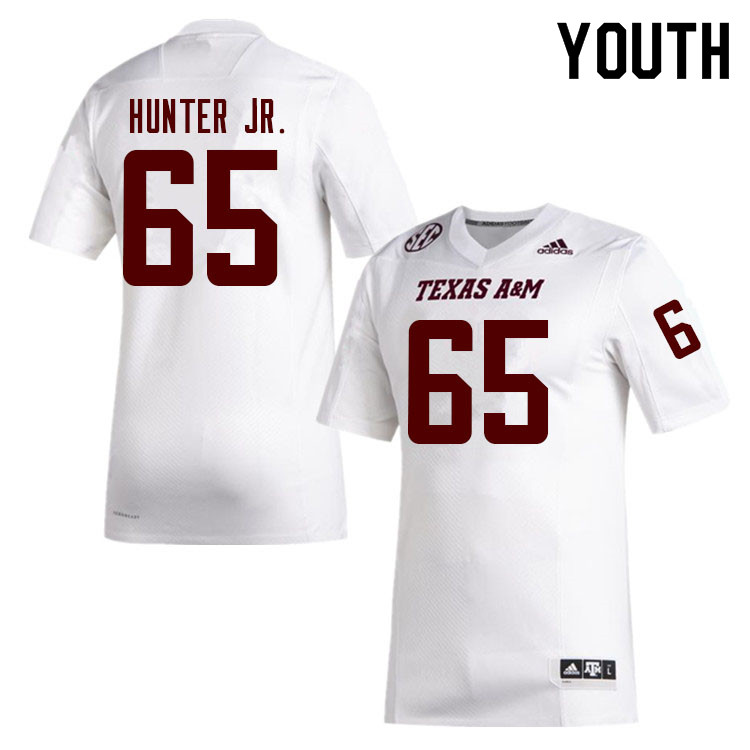 Youth #65 Derick Hunter Jr. Texas A&M Aggies College Football Jerseys Sale-White - Click Image to Close